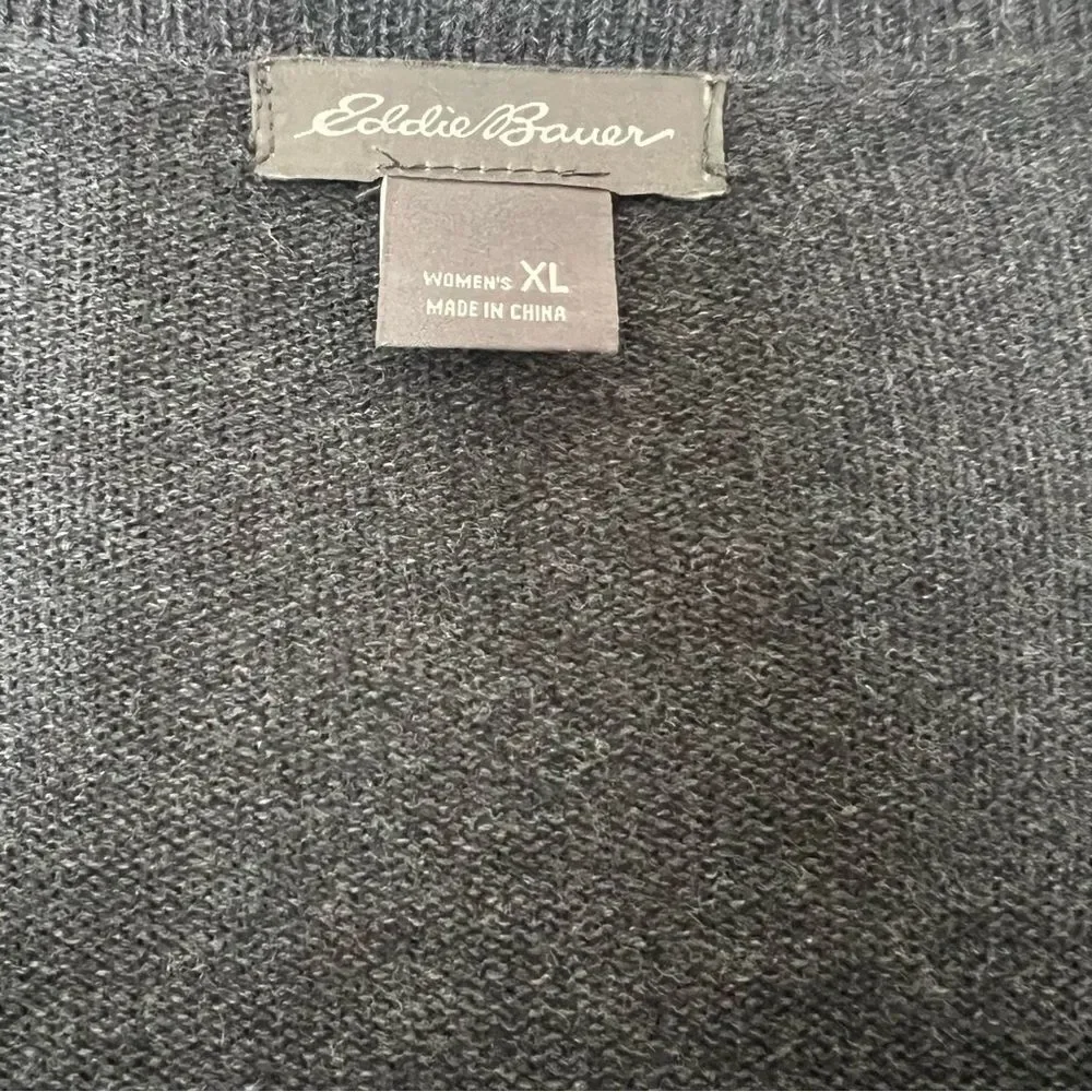 Eddie Bauer Christine Boyfriend Cardigan Dark Gray Open Front Knit Sweater